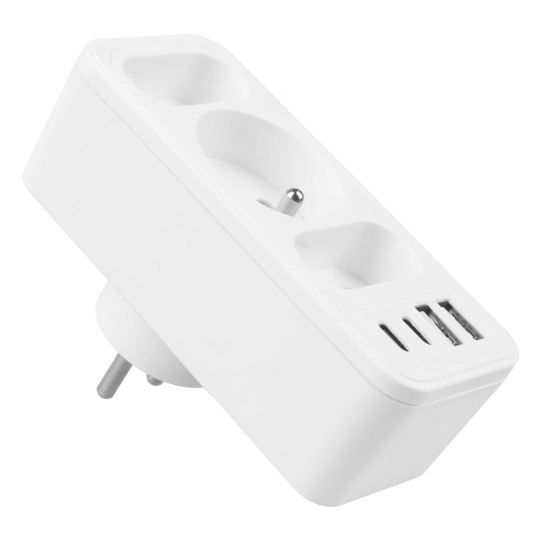 Strömuttag x3 + 4xUSB Maclean, 3-facks splitter, 2xUSB A, 2xUSB C PD 20W, 1x16A + 2x6A, MCE248 F/W, 2 st