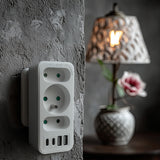 Strömuttag x3 + 4xUSB Maclean, 3-facks splitter, 2xUSB A, 2xUSB C PD 20W, 1x16A + 2x6A, MCE248 F/W, 2 st