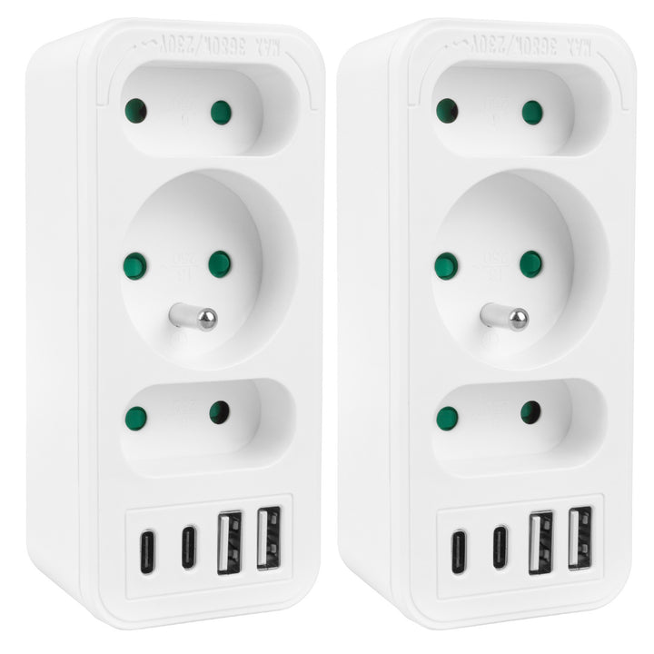 Strömuttag x3 + 4xUSB Maclean, 3-facks splitter, 2xUSB A, 2xUSB C PD 20W, 1x16A + 2x6A, MCE248 F/W, 2 st