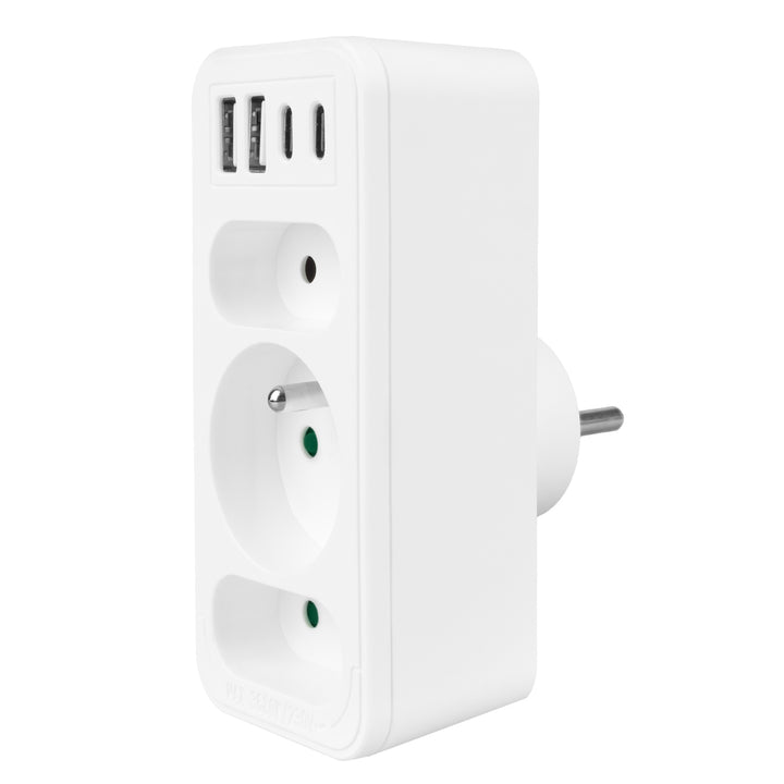 Strömuttag x3 + 4xUSB Maclean, 3-facks splitter, 2xUSB A, 2xUSB C PD 20W, 1x16A + 2x6A, MCE248 F/W, 3 st