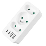 Strömuttag x3 + 4xUSB Maclean, 3-facks splitter, 2xUSB A, 2xUSB C PD 20W, 1x16A + 2x6A, MCE248 F/W, 3 st
