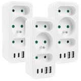 Strömuttag x3 + 4xUSB Maclean, 3-facks splitter, 2xUSB A, 2xUSB C PD 20W, 1x16A + 2x6A, MCE248 F/W, 3 st