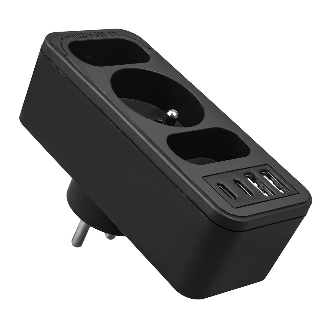 Strömuttag x3 + 4xUSB Maclean, 3-facks splitter, 2xUSB A, 2xUSB C PD 20W, 1x16A + 2x6A, MCE248 F/B, 2 st