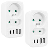 Maclean strömuttag x2 + 4xUSB, splitter med 2 uttag, 2xUSB A, 2xUSB C PD 20W, 1x16A + 1x6A, MCE249 F/W, 2 st