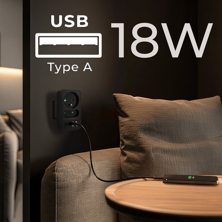 Maclean strömuttag x2 + 4xUSB, splitter med 2 uttag, 2xUSB A, 2xUSB C PD 20W, 1x16A + 1x6A, MCE249 F/B, 2 st