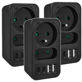 Maclean strömuttag x2 + 4xUSB, splitter med 2 uttag, 2xUSB A, 2xUSB C PD 20W, 1x16A + 1x6A, MCE249 F/B, 3 st