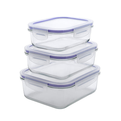 Set med 3 Practic matbehållare, kapacitet 0,6, 1 och 2 l, lock med clips