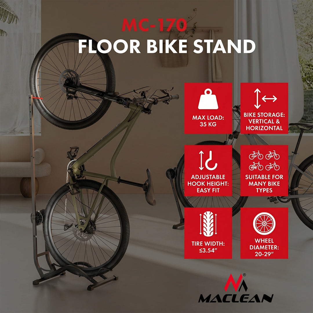 Maclean cykelställ, fristående, horisontellt/vertikalt, för förvaring, stål, max. belastning 35 kg, MC-170