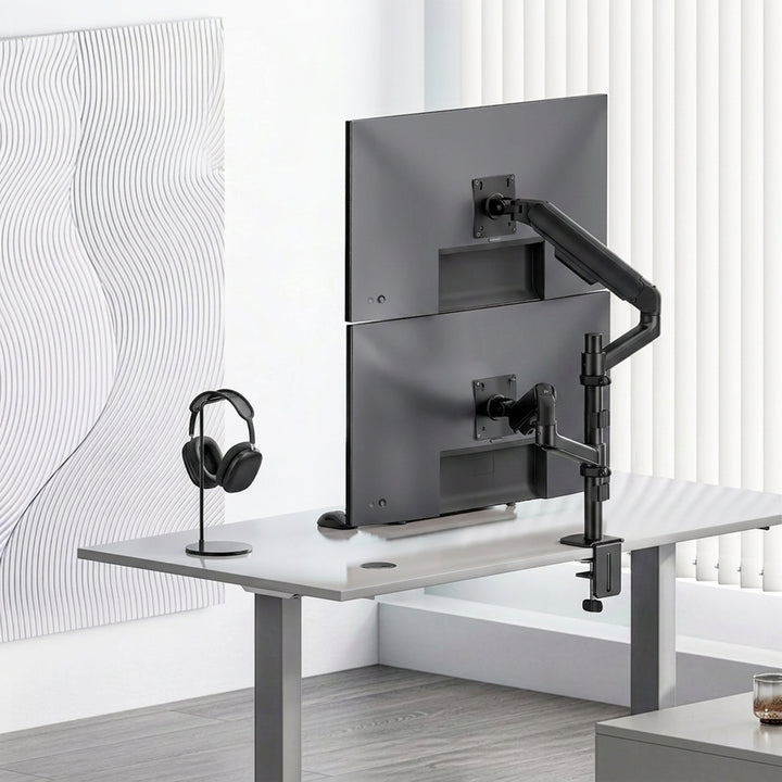 Ergo Office-fäste/hängare för 2 bildskärmar, gasfjäder, 17–32 tum, 1–10 kg, matt svart, ER-692 B