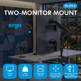 Ergo Office-fäste/hängare för 2 bildskärmar, gasfjäder, 17–32 tum, 1–10 kg, matt svart, ER-692 B
