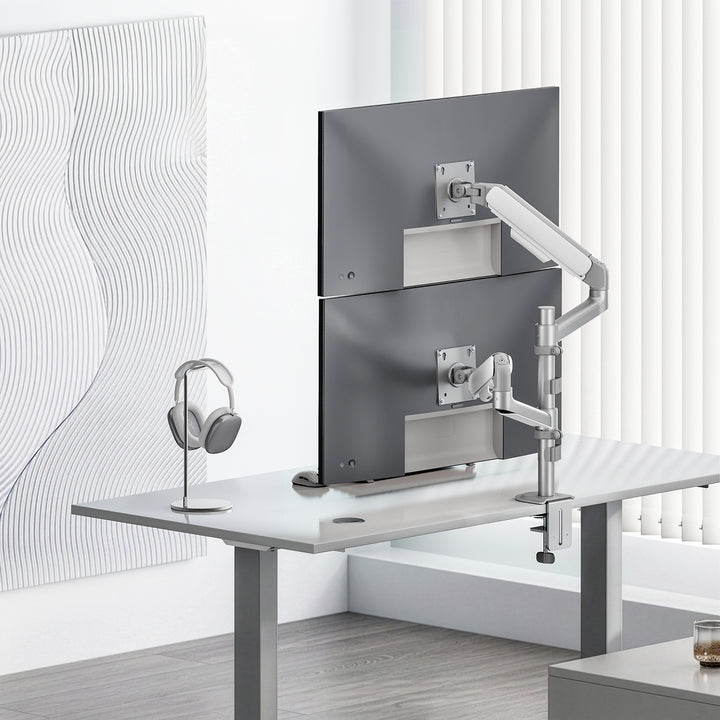 Ergo Office-fäste/hängare för 2 bildskärmar, gasfjäder, 17–32 tum, 1–10 kg, matt vit, ER-692 W