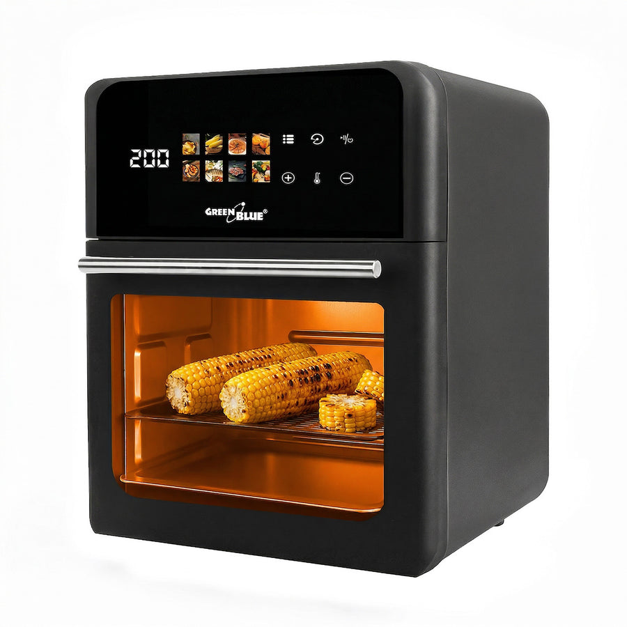 GreenBlue AIR FRYER fettfri fritös, kraftfull 1800 W, 10 liters kapacitet, 8 program, tillbehör, timer, GB950