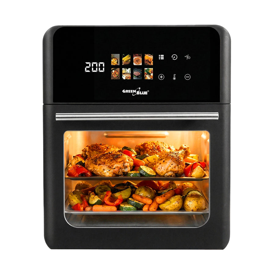 GreenBlue AIR FRYER fettfri fritös, kraftfull 1800 W, 10 liters kapacitet, 8 program, tillbehör, timer, GB950