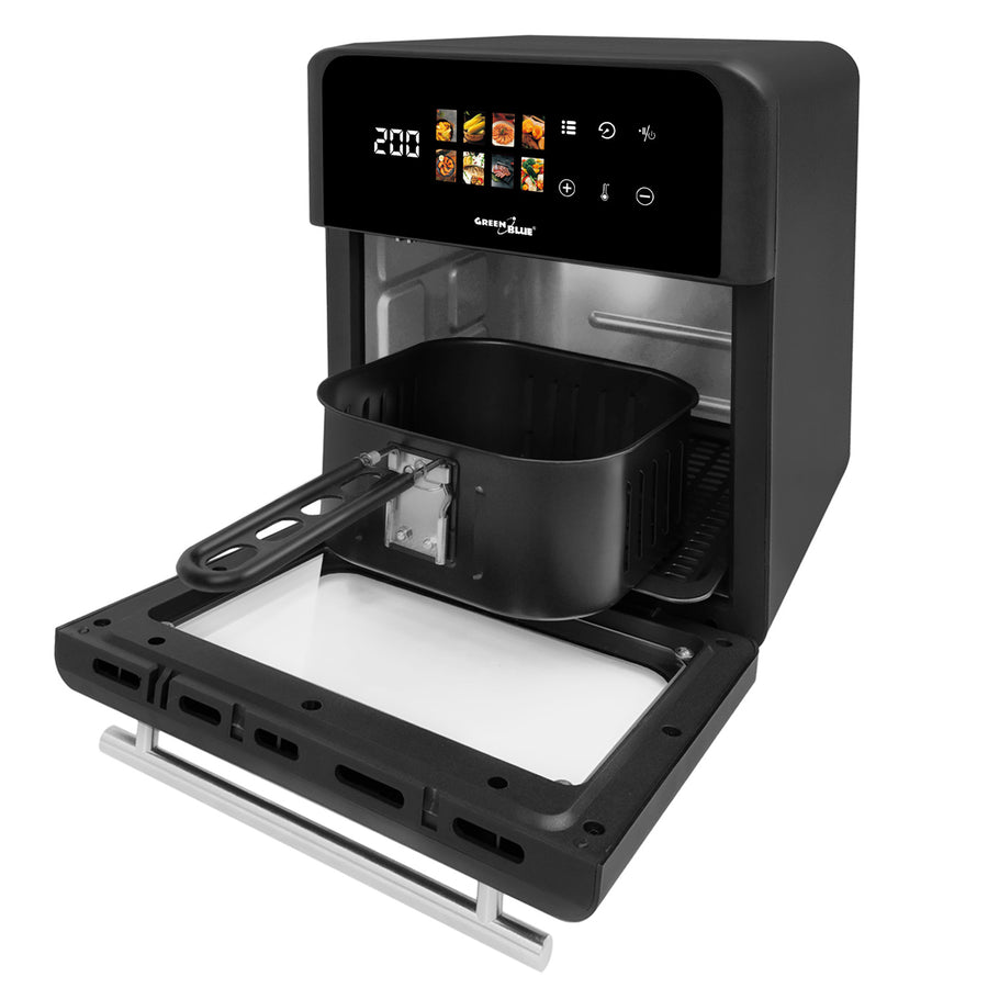 GreenBlue AIR FRYER fettfri fritös, kraftfull 1800 W, 10 liters kapacitet, 8 program, tillbehör, timer, GB950