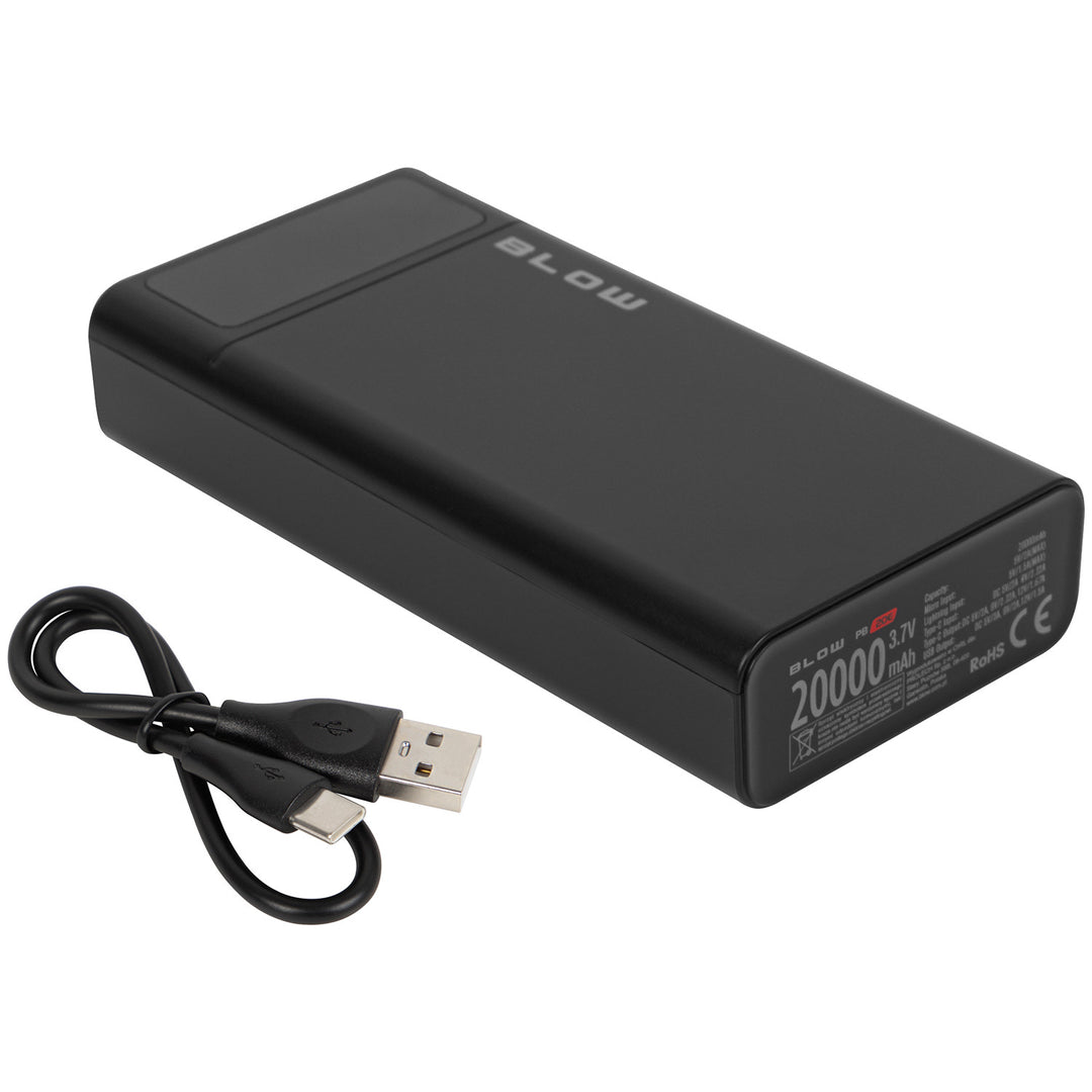 Powerbank 20 000 mAh PB20E QC+PD 20 W + Lightning, svart, Blow