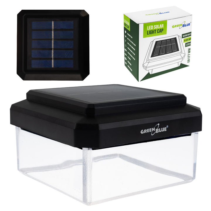 GreenBlue solcellsdriven LED-stolplampa, 100x100 mm, kuplock, 3200 K, GB128 WW