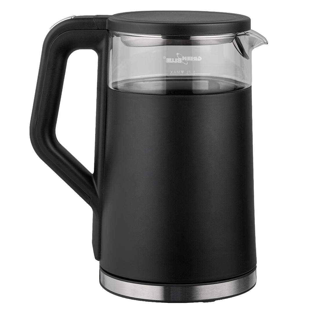 GreenBlue trådlös vattenkokare, volym 1,7 l, vattenbehållare i glas, tydlig display, temperaturval, 2200 W, GB670 B