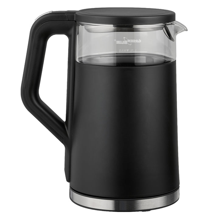 GreenBlue trådlös vattenkokare, volym 1,7 l, vattenbehållare i glas, tydlig display, temperaturval, 2200 W, GB670 B