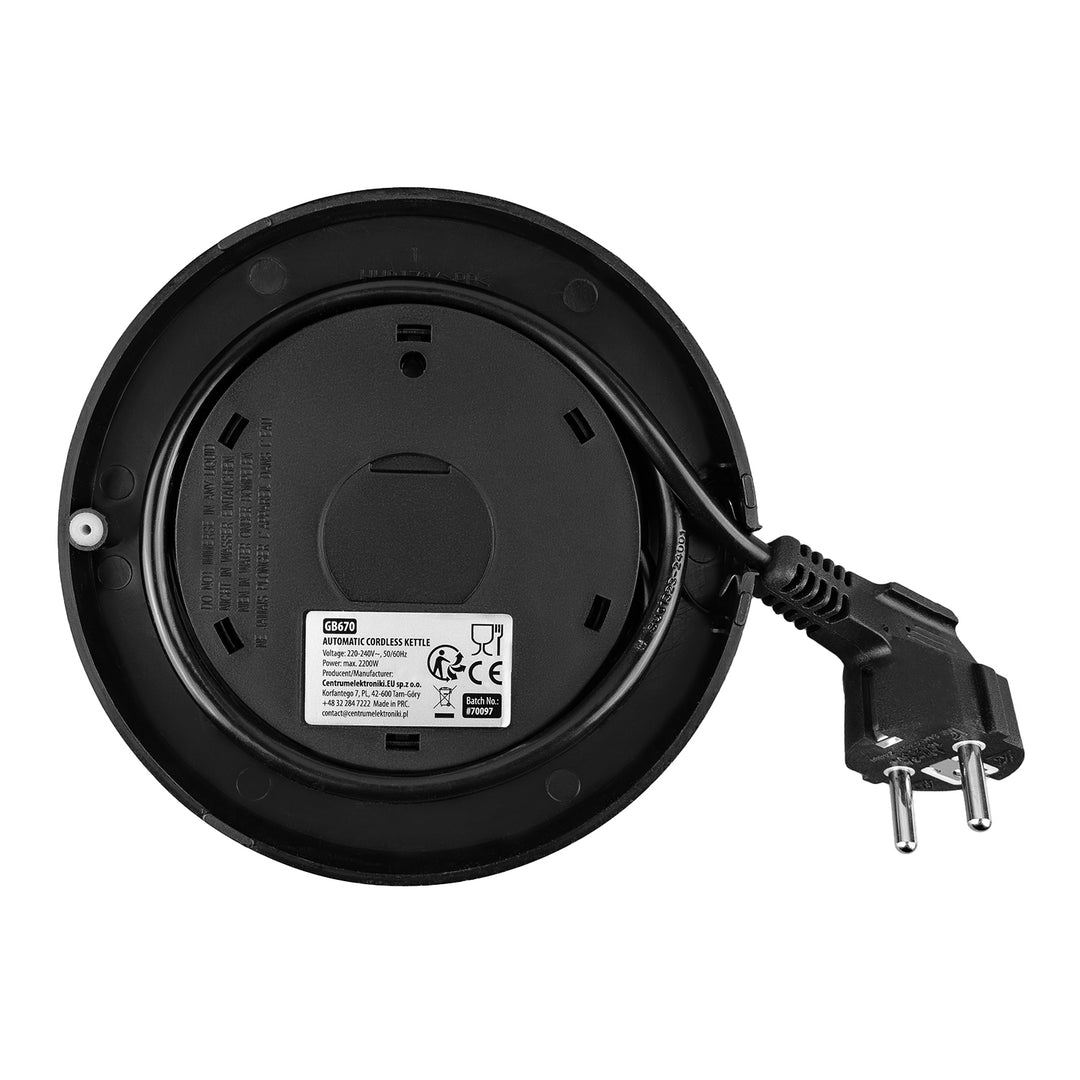 GreenBlue trådlös vattenkokare, volym 1,7 l, vattenbehållare i glas, tydlig display, temperaturval, 2200 W, GB670 B