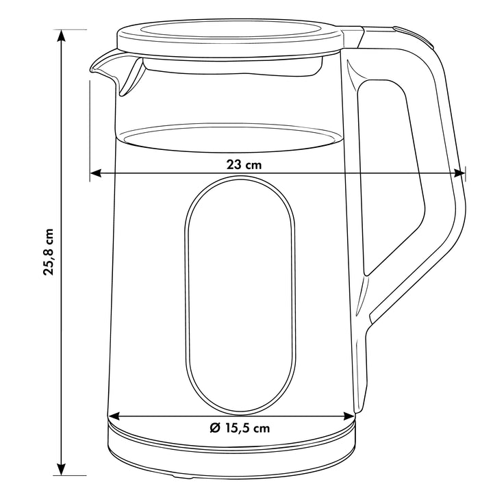 GreenBlue trådlös vattenkokare, volym 1,7 l, vattenbehållare i glas, tydlig display, temperaturval, 2200 W, GB670 B