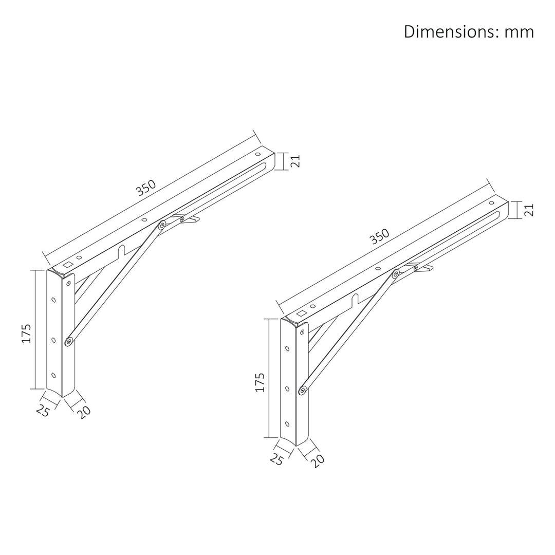 Fällbart fäste för vägghylla Maclean, min. 300 mm, max. 600 mm, max. 50 kg, 2 st., MC-195
