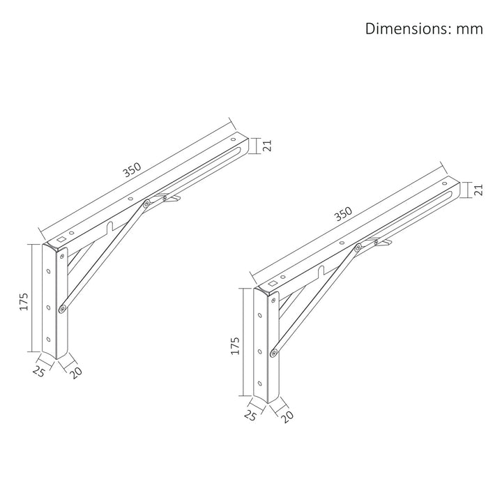 Fällbart fäste för vägghylla Maclean, min. 300 mm, max. 600 mm, max. 50 kg, 2 st., MC-195