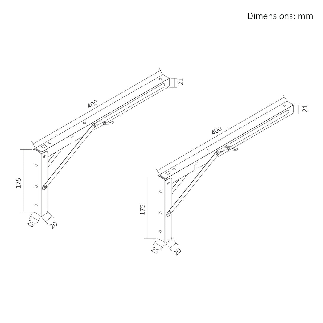 Fällbart fäste för vägghylla Maclean, min. 350 mm, max. 700 mm, max. 50 kg, 2 st., MC-196