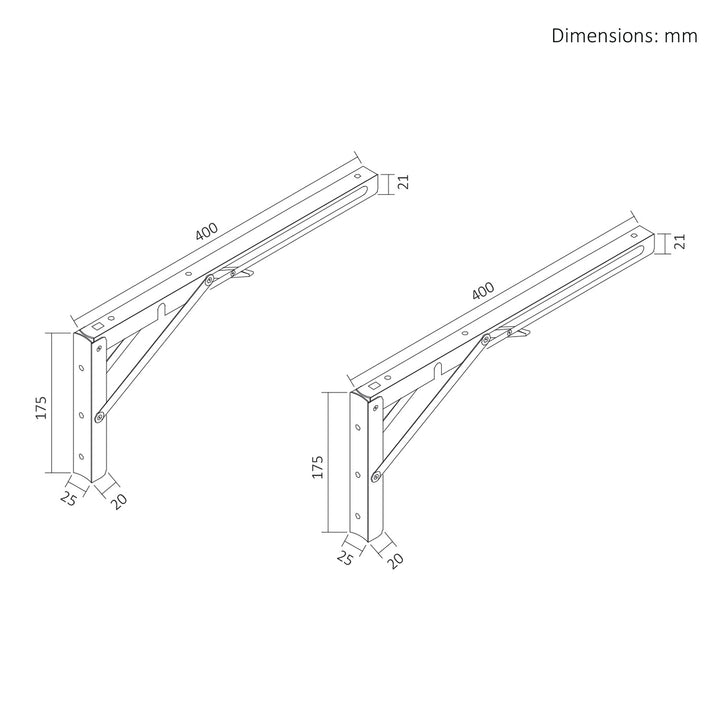 Fällbart fäste för vägghylla Maclean, min. 350 mm, max. 700 mm, max. 50 kg, 2 st., MC-196