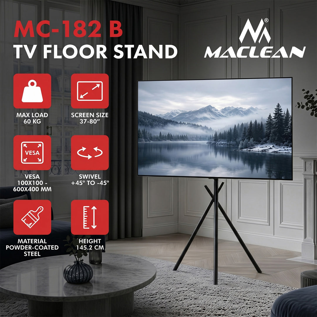 TV-fäste/golvstativ för Maclean, 37–80 tum, max. VESA 600x400, max. 60 kg, MC-182 B