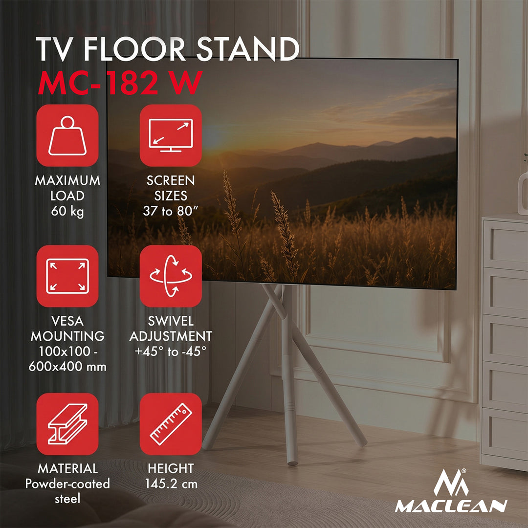 TV-fäste/golvstativ för Maclean, 37–80", max. VESA 600x400, max. 60 kg, MC-182 W