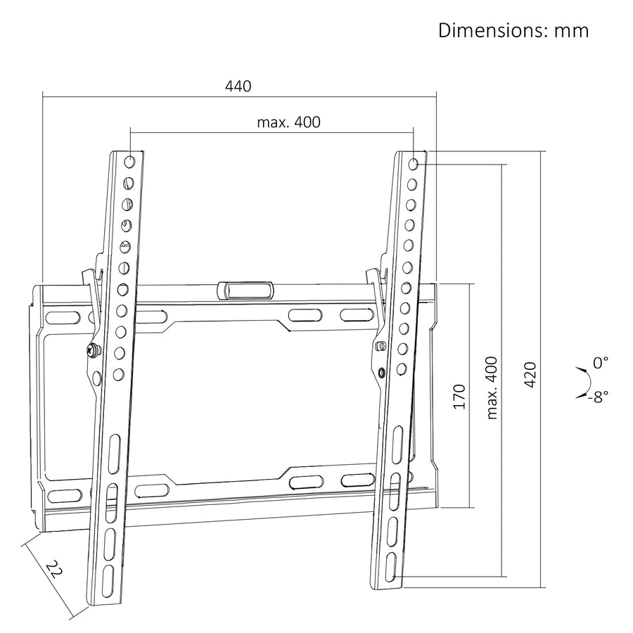 TV-fäste/hängare Maclean, max VESA 400x400, 32–75 tum, upp till 45 kg, svart, lutningsjustering 0°–-8°, MC-187