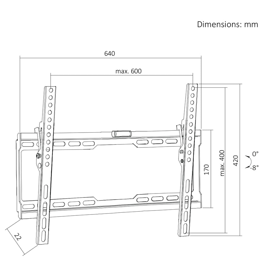 TV-fäste/hängare Maclean, max VESA 600x400, 37–86 tum, upp till 45 kg, svart, lutningsjustering 0°–-8°, MC-188