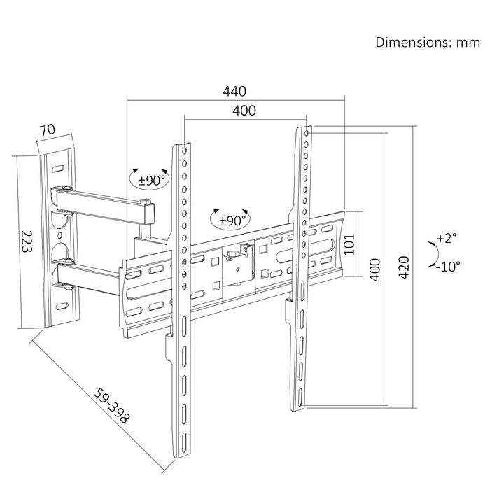 TV-fäste/hängare Maclean, max VESA 400x400, 32–55 tum, upp till 30 kg, svart, lutningsjustering +2°–-10° och vridning +90°–-90°, MC-191