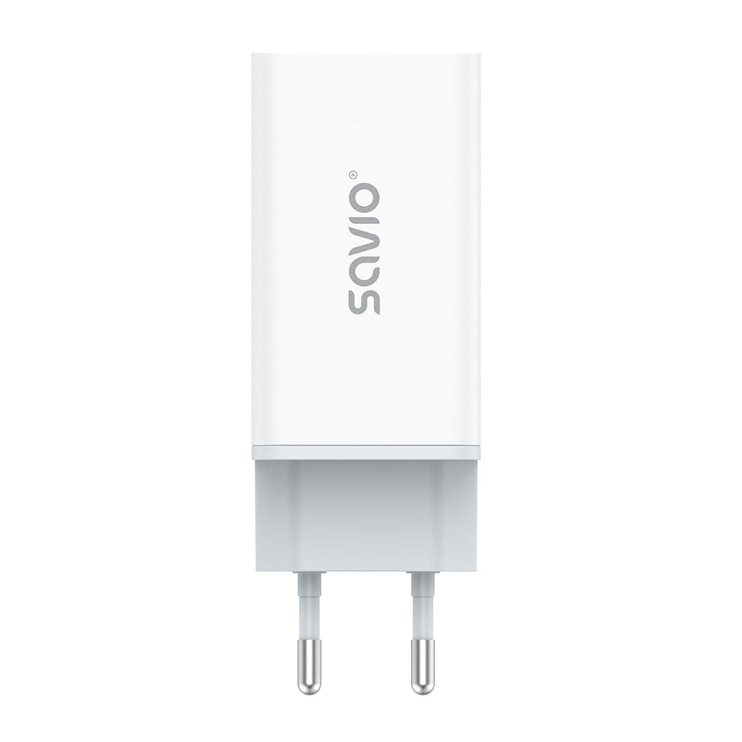 Savio nätladdare, 1x USB-A, 2x USB-C, GaN, 65W, vit, SAVLA-07