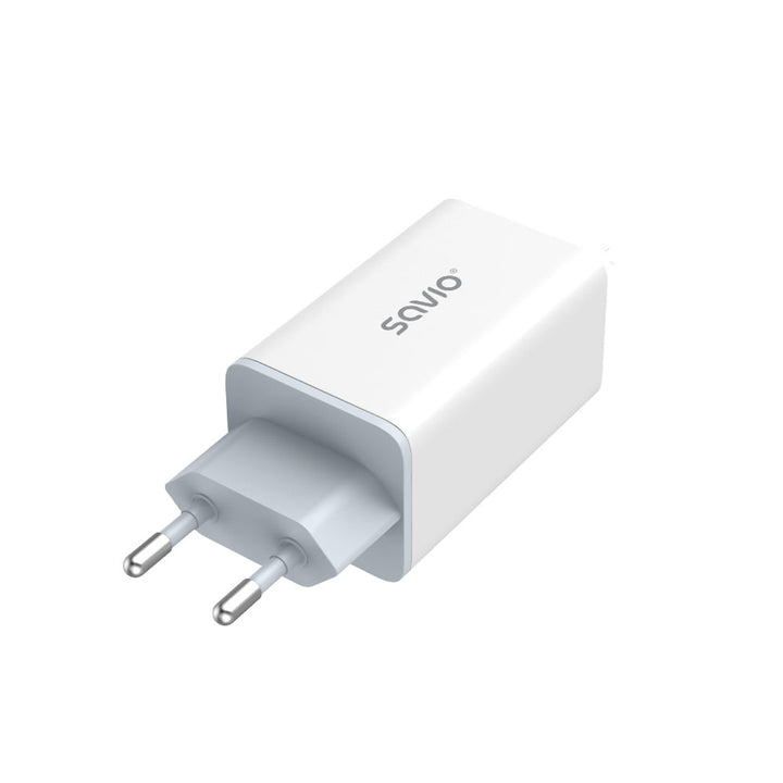 Savio nätladdare, 1x USB-A, 2x USB-C, GaN, 65W, vit, SAVLA-07