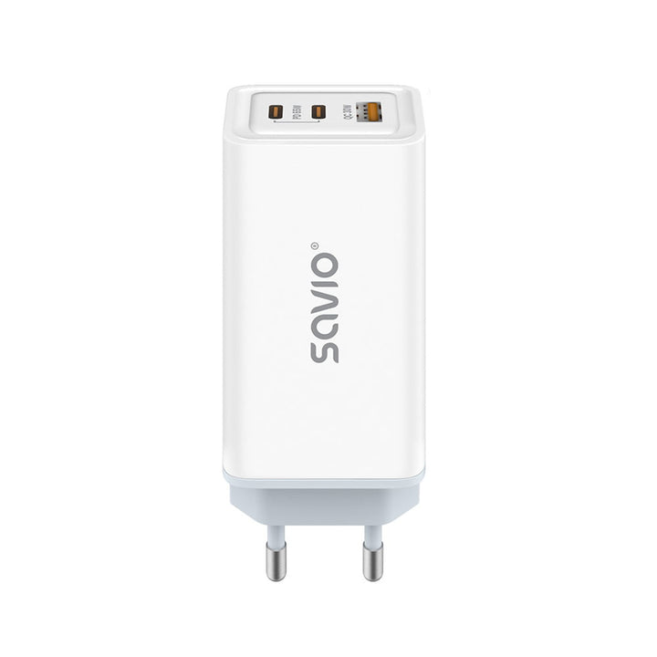 Savio nätladdare, 1x USB-A, 2x USB-C, GaN, 65W, vit, SAVLA-07
