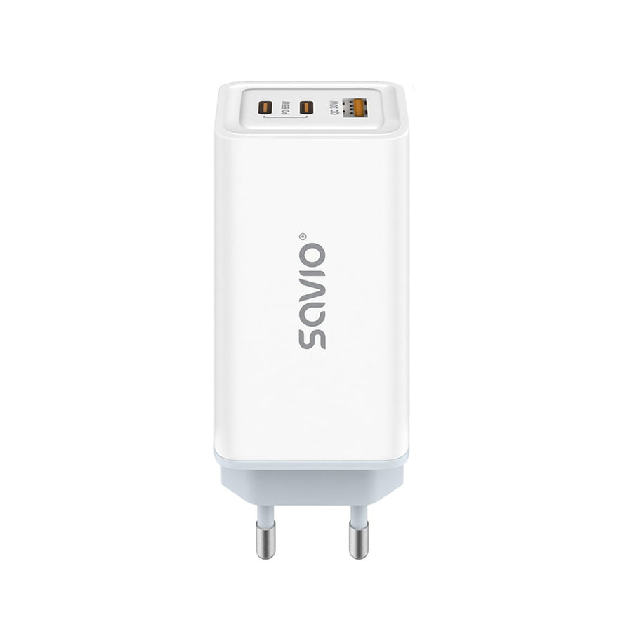 Savio nätladdare, 1x USB-A, 2x USB-C, GaN, 65W, vit, SAVLA-07