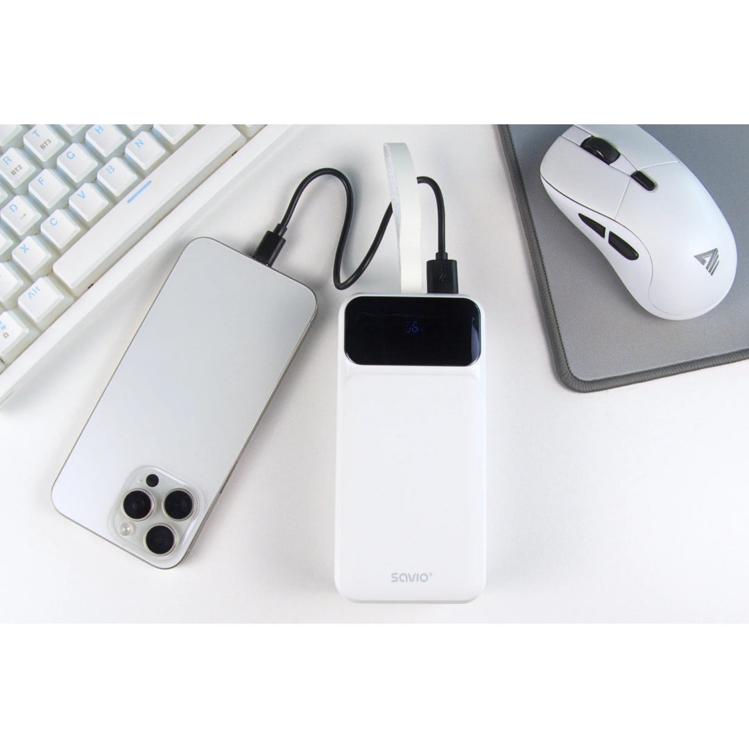 Powerbank SAVIO, 2 portar USB, 1 port USB-C, snabbladdning, strömförsörjning, SAVBA-11