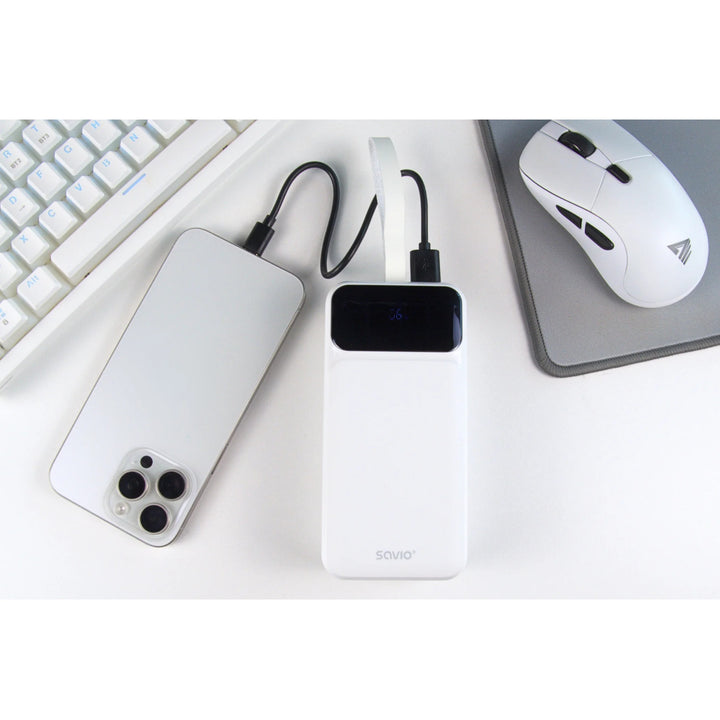 Powerbank SAVIO, 2 portar USB, 1 port USB-C, snabbladdning, strömförsörjning, SAVBA-11