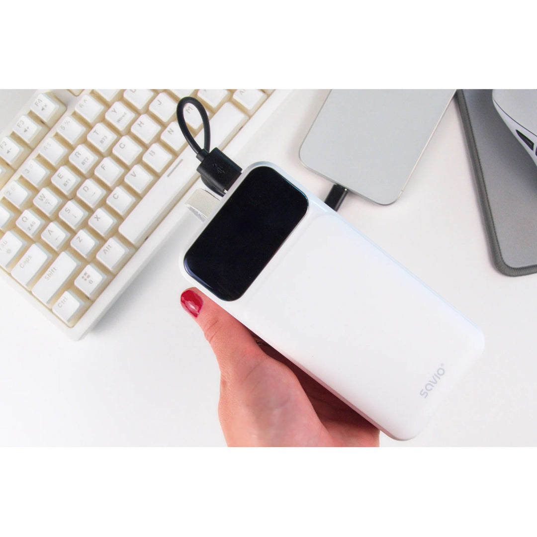 Powerbank SAVIO, 2 portar USB, 1 port USB-C, snabbladdning, strömförsörjning, SAVBA-11
