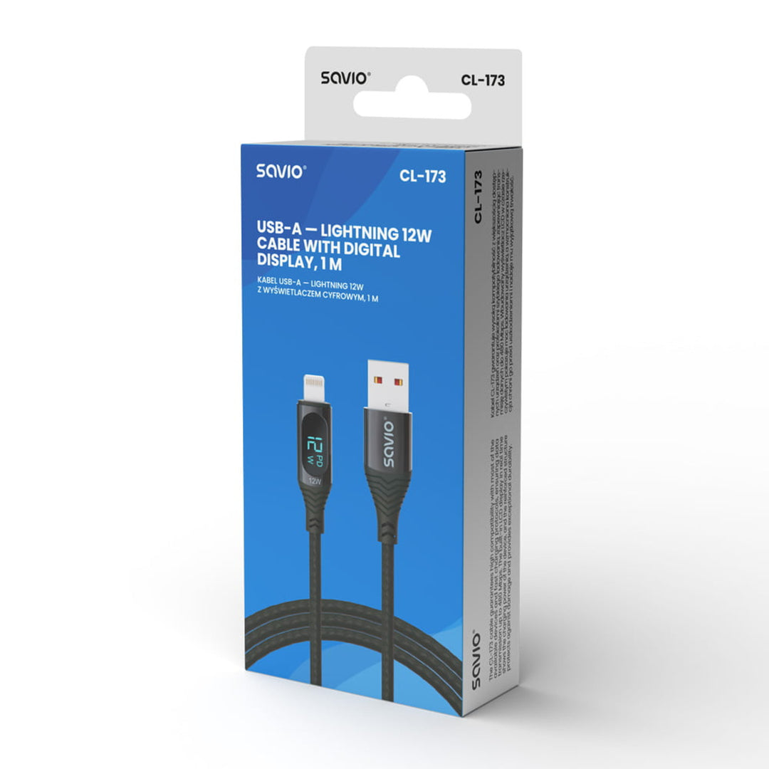 USB till Lightning Savio-kabel, digital display, längd 1m, SAVKABELCL-173