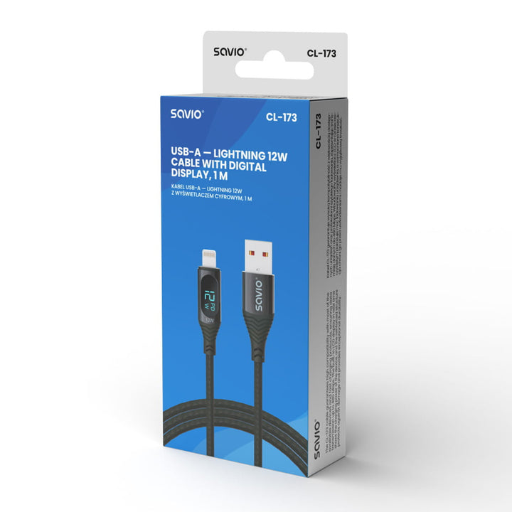 USB till Lightning Savio-kabel, digital display, längd 1m, SAVKABELCL-173