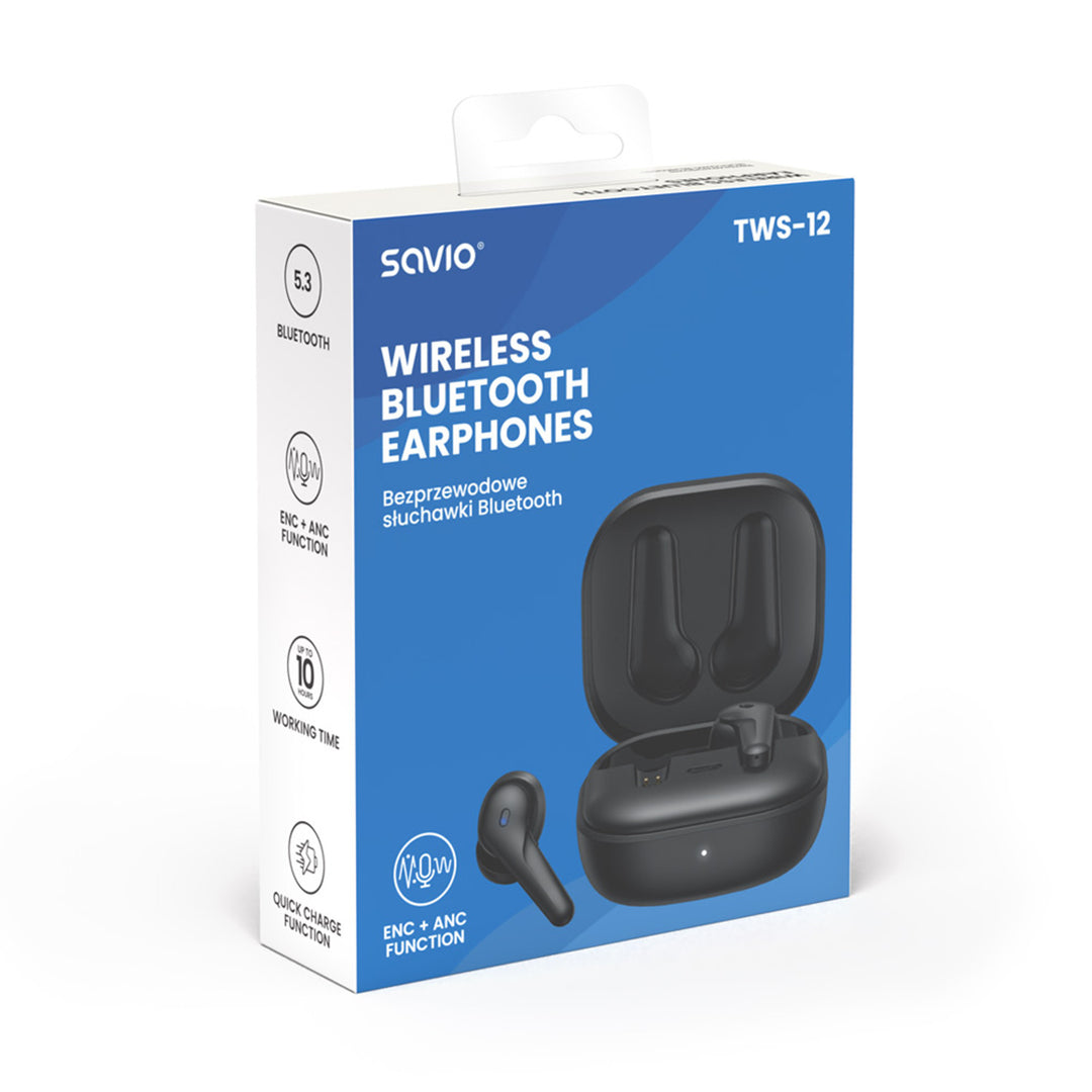 Savio trådlösa hörlurar, Bluetooth 5.3, ANC, USB-C, svart