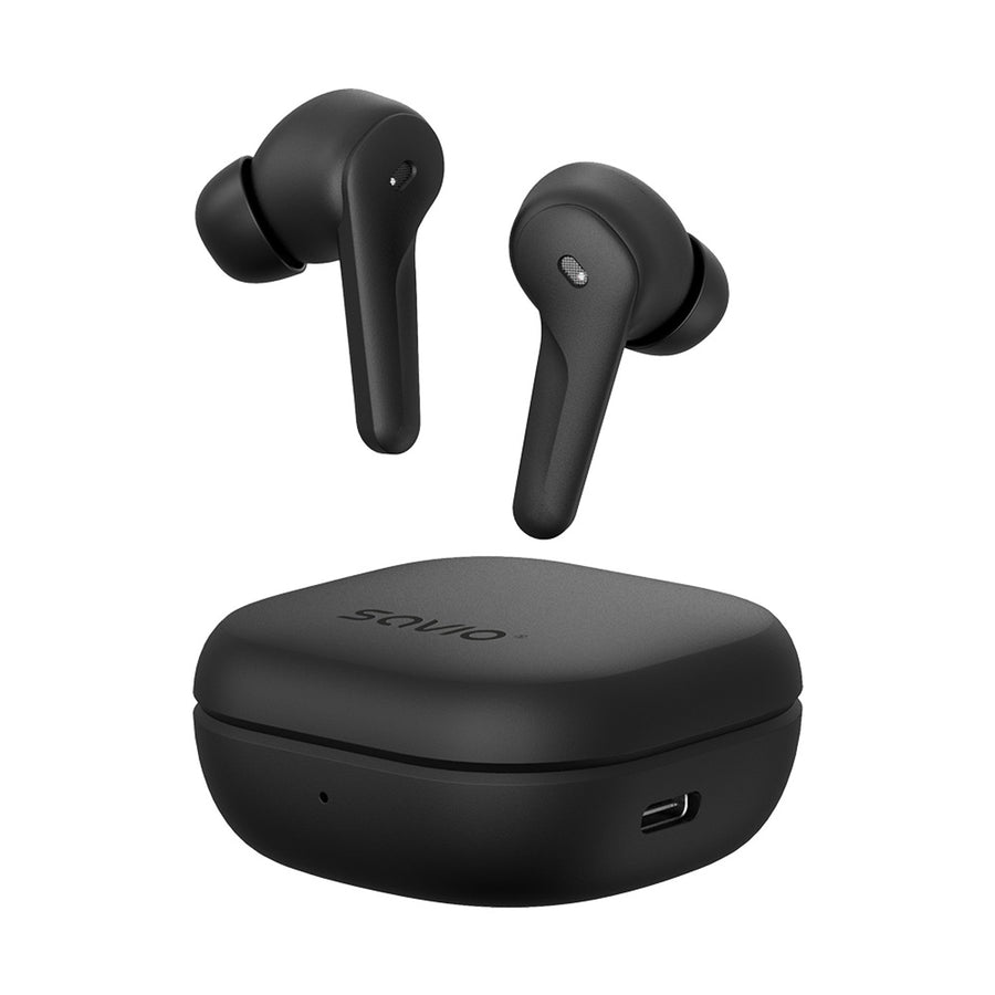 Savio trådlösa hörlurar, Bluetooth 5.3, ANC, USB-C, svart