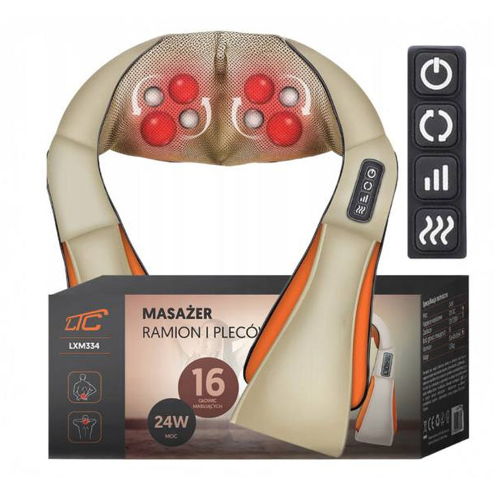 LTC Shiatsu 6D axelmassageapparat, 3 hastigheter, 5V, 24W, värmefunktion, LED-bakgrundsbelysning, halkfria remmar