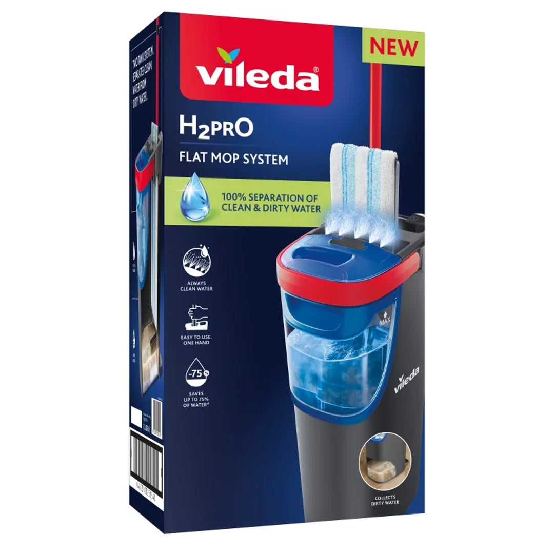 Vileda H2prO flatmopp, 100% separering av rent och smutsigt vatten, två behållare, mikrofiberrondell, 360° spets, 175774
