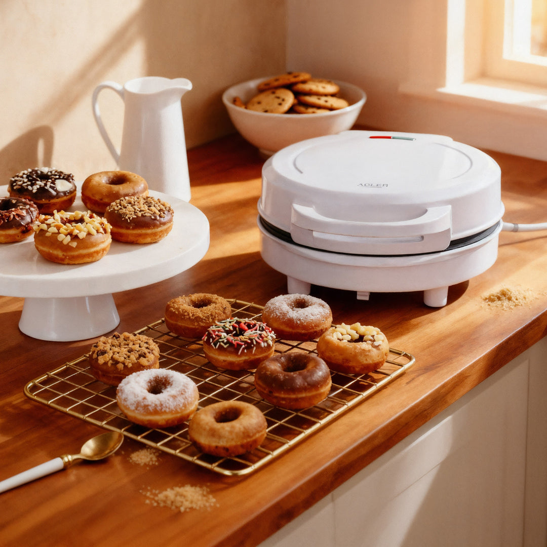Doughnutmaker Adler, för 7 munkar, non-stick beläggning, vit, 1500W, AD 3075