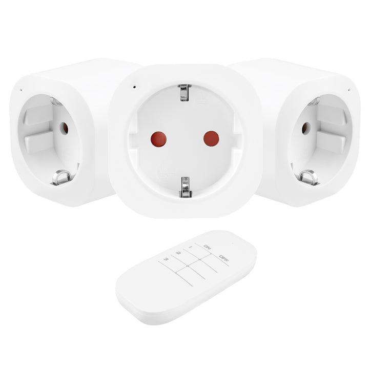 GreenBlue fjärrstyrda eluttag, 3 st, programmerbara, räckvidd upp till 30 m, 220–240 V AC, 50/60 Hz, 16 A, 433 MHz, GB313 F