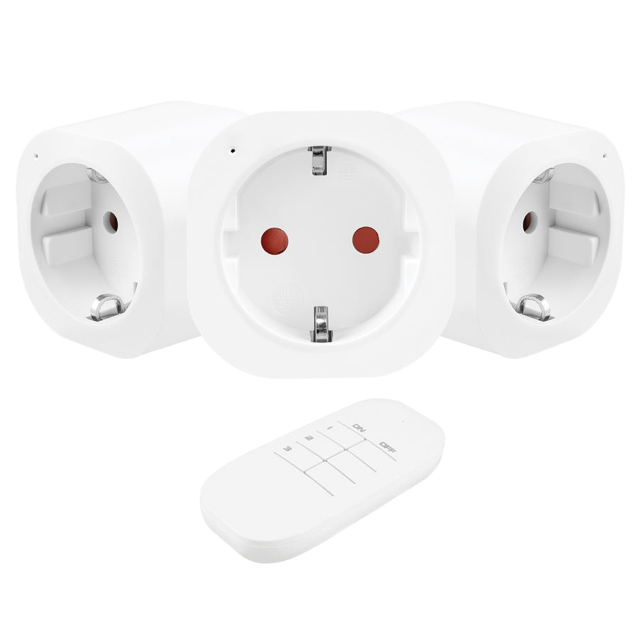 GreenBlue fjärrstyrda eluttag, 3 st, programmerbara, räckvidd upp till 30 m, 220–240 V AC, 50/60 Hz, 16 A, 433 MHz, GB313 F