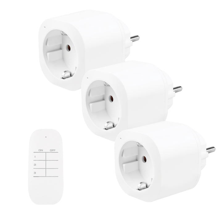 GreenBlue fjärrstyrda eluttag, 3 st, programmerbara, räckvidd upp till 30 m, 220–240 V AC, 50/60 Hz, 16 A, 433 MHz, GB313 F